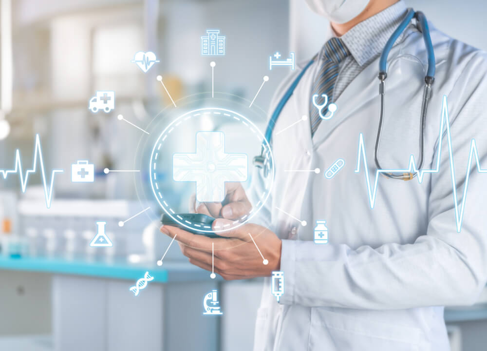 Healthcare professional using digital medical technology